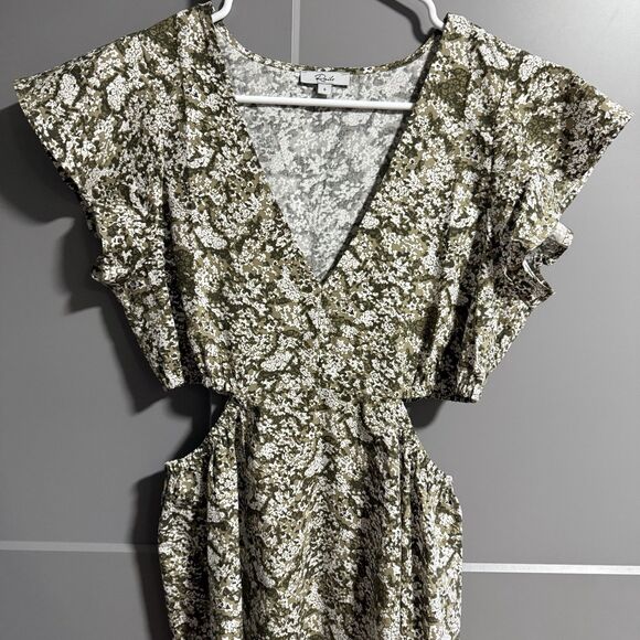 Rails Nyla Dress V-Neck Cut Out Waist Flutter Sleeve Floral Green/White Small - Picture 2 of 9